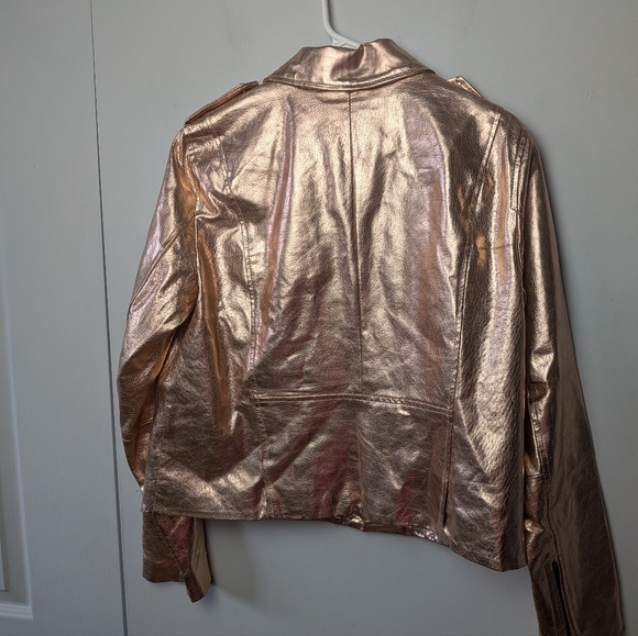 ZARA Women Jacket Simili Leather Size XL Pink Glossy Color Bikercore Style - Picture 8 of 11